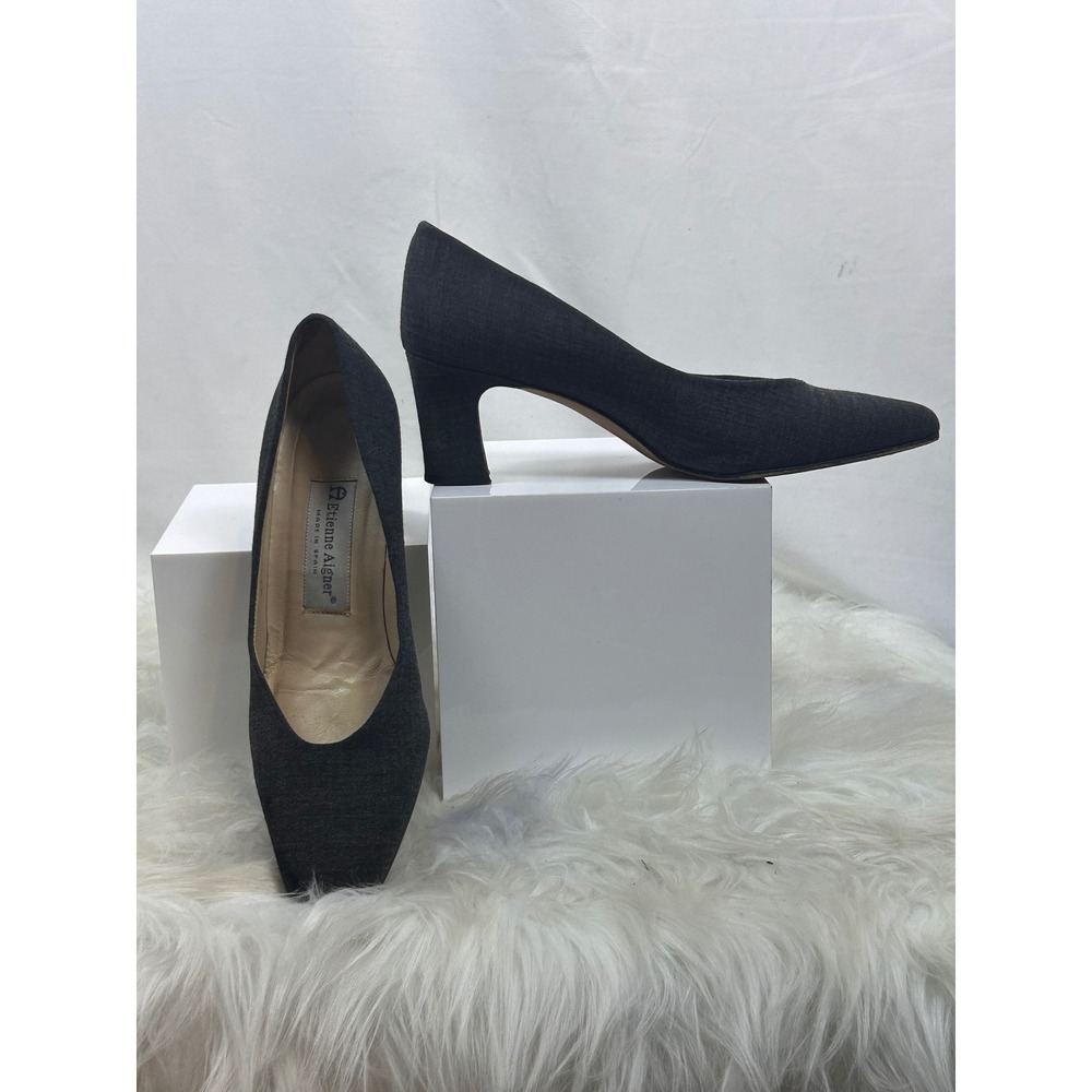 Etienne Aigner Pumps Women 7.5 Grey Excellent Block Heel Pointed Toe Spain